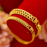 Pure 18K 999 Yellow 6mm Bracelets for Women Classic Wedding Chain