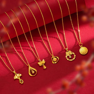 18K Yellow Bell Orchid Pendant Necklace for Women