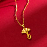 18K Yellow Bell Orchid Pendant Necklace for Women
