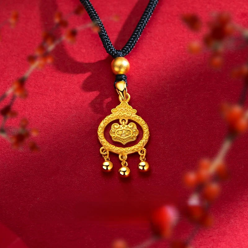 18K 999 Yellow Kids Safety Lock Pendant Necklace