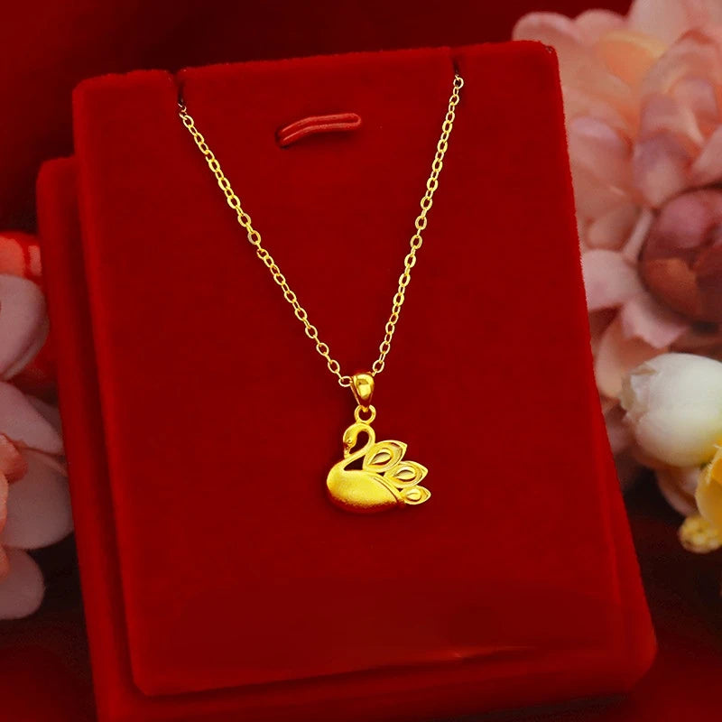 18K Cygnet Clavicle Necklace Chain 999 Fine Jewelry
