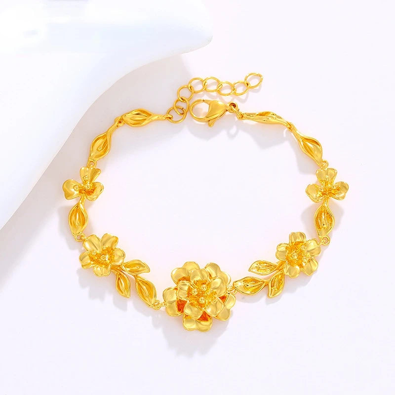18K Immortal Flower Bangles Jewelry Women Wedding Engagement Bracelet