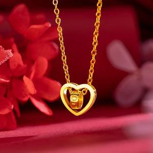 18K Heart Pendant Necklace with Rotating Ring - Fine Jewelry Wedding Gift