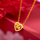 18K Heart Pendant Necklace with Rotating Ring - Fine Jewelry Wedding Gift