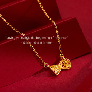 18K Bow Pendant Necklace for Women Charming Jewelry Gift