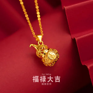18K Necklace Lucky Gourd Pendant Women Charm Jewelry Wedding Party Gift