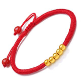 24K Yellow Bracelet 4mmW Beads Red Cord Weave Bracelet