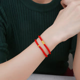 24K Yellow Bracelet 4mmW Beads Red Cord Weave Bracelet