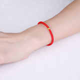 24K Yellow Bracelet 4mmW Beads Red Cord Weave Bracelet