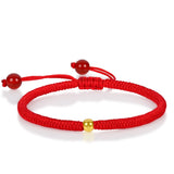24K Yellow Bracelet 4mmW Beads Red Cord Weave Bracelet