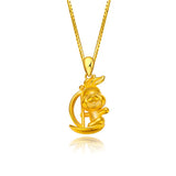 24K Yellow Pendant Necklace Bunny Pendant Real 18K Chain for Women