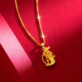 24K Yellow Pendant Necklace Bunny Pendant Real 18K Chain for Women