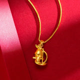 24K Yellow Pendant Necklace Bunny Pendant Real 18K Chain for Women