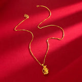 24K Yellow Pendant Necklace Bunny Pendant Real 18K Chain for Women