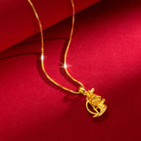 24K Yellow Pendant Necklace Bunny Pendant Real 18K Chain for Women