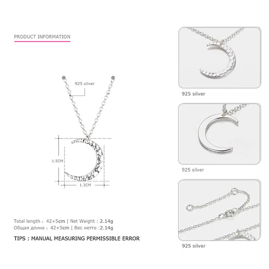 Pure 925 Pendant Necklace Moon Statement Necklaces Chain