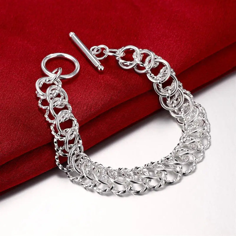 925 Silver Bracelet Large Circle Chain Women Wedding Jewelry