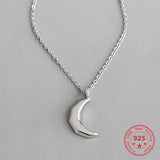 925 Silver Crescent Moon Friendship Pendant Necklace Bohemian Jewelry
