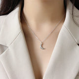 925 Silver Crescent Moon Friendship Pendant Necklace Bohemian Jewelry