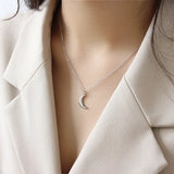 925 Silver Crescent Moon Friendship Pendant Necklace Bohemian Jewelry