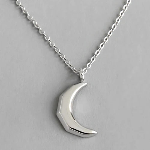 925 Silver Crescent Moon Friendship Pendant Necklace Bohemian Jewelry