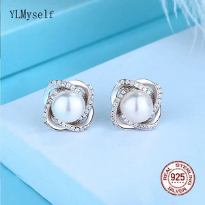 925 Silver Earrings Natural Freshwater Pearl Fine Stud Earring