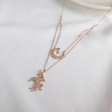 925 Silver Rose Unicorn Moon Zircon Pendant Necklace
