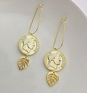 925 Silver Coin Leaf Dangle Earrings Fine Jewelry