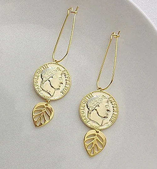 925 Silver Coin Leaf Dangle Earrings Fine Jewelry