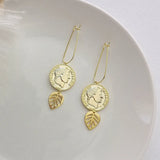 925 Silver Coin Leaf Dangle Earrings Fine Jewelry