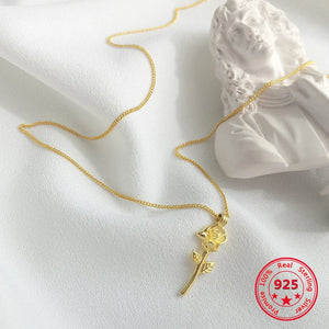 925 Silver Rose Flower Pendant Necklace Fine Jewelry