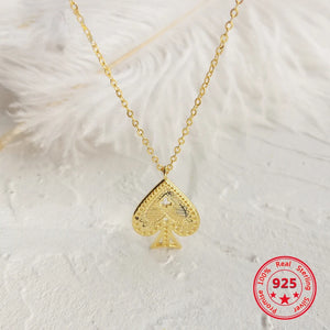 925 Silver Poker Red Peach Pendant Necklace Fine Jewelry