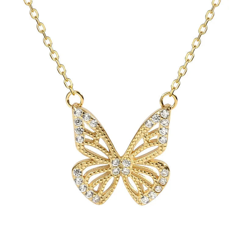 925 Silver Butterfly Choker Necklace Zircon Chain Neck Gift