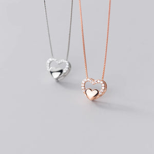 925 Silver Rhinestone Heart Pendant Necklace for Wedding