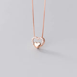 925 Silver Rhinestone Heart Pendant Necklace for Wedding