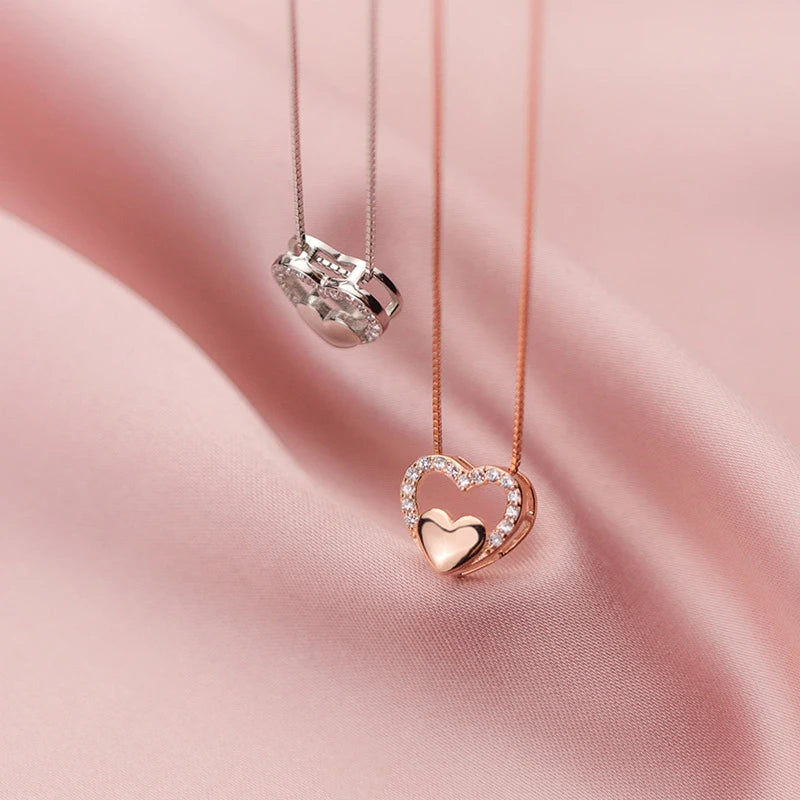 925 Silver Rhinestone Heart Pendant Necklace for Wedding