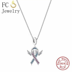 925 Silver Mommy Of Angel Pink Ribbon Pregnancy Loss Awareness Pendant Necklace