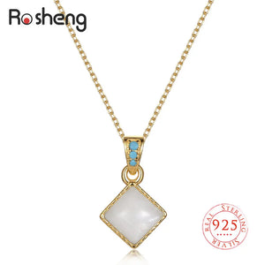 925 Silver Moonstone Pendant Necklace Retro Jewelry