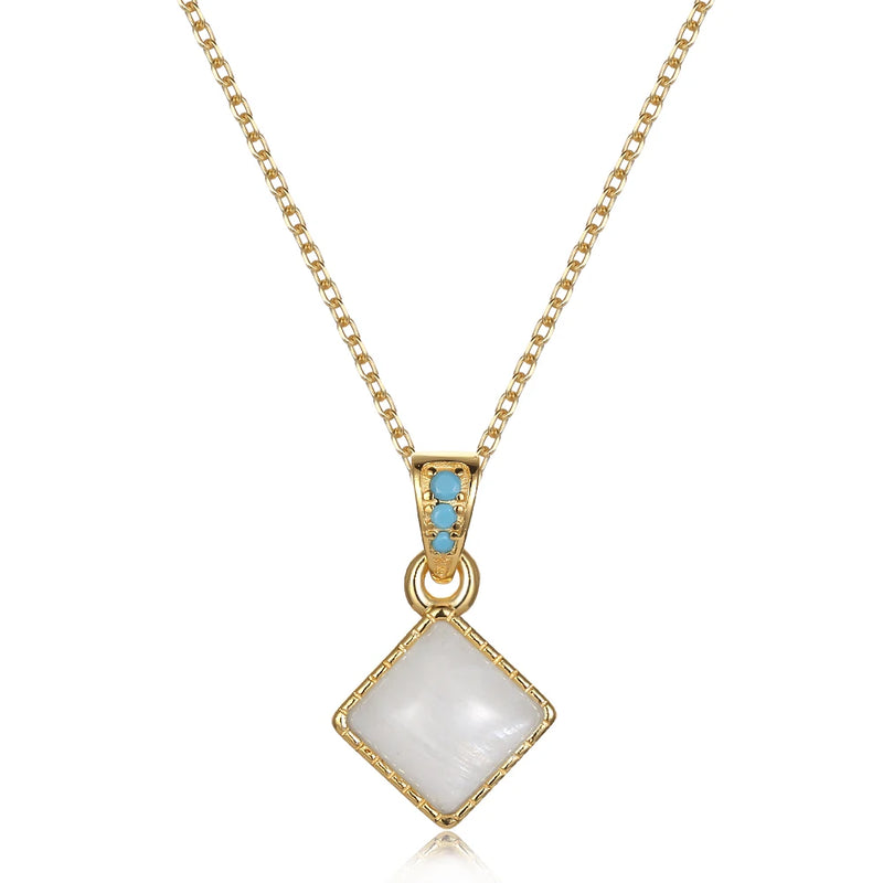 925 Silver Moonstone Pendant Necklace Retro Jewelry