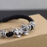 925 Silver Pixiu Bracelet 18.5cm Adjustable Rope Chain S925 Thai Silver Beads
