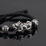 925 Silver Pixiu Bracelet 18.5cm Adjustable Rope Chain S925 Thai Silver Beads
