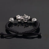925 Silver Pixiu Bracelet 18.5cm Adjustable Rope Chain S925 Thai Silver Beads