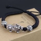 925 Silver Pixiu Bracelet 18.5cm Adjustable Rope Chain S925 Thai Silver Beads