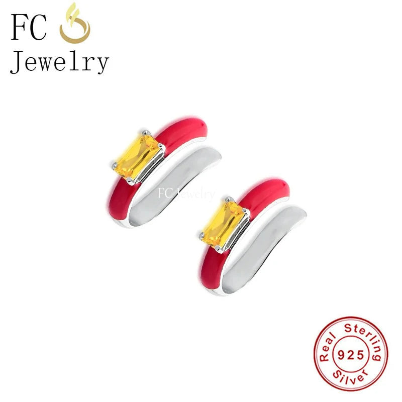 925 Silver Spain Circle Geometric ARC Enamel Ear Cuff Earring