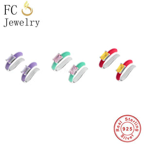 925 Silver Spain Circle Geometric ARC Enamel Ear Cuff Earring