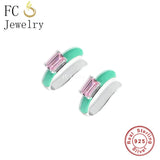 925 Silver Spain Circle Geometric ARC Enamel Ear Cuff Earring