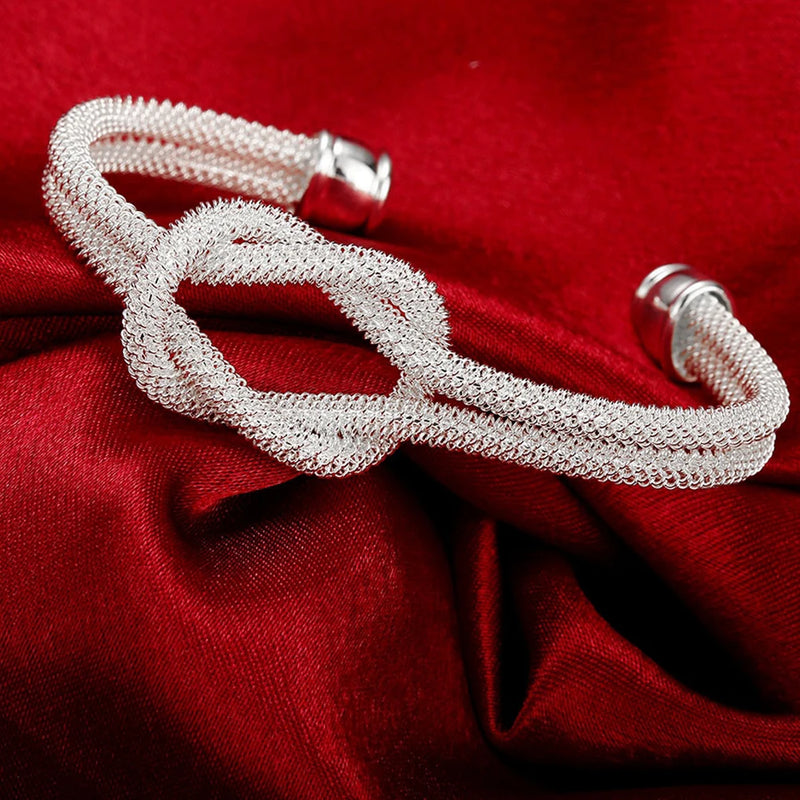 925 Silver Sterling Mesh Wide Braided Bangle Chain Wristband Jewelry