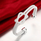 925 Silver Sterling Mesh Wide Braided Bangle Chain Wristband Jewelry