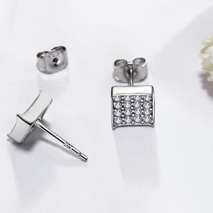 925 Silver Square Stud Earrings with Cubic Zirconia