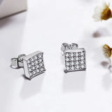 925 Silver Square Stud Earrings with Cubic Zirconia